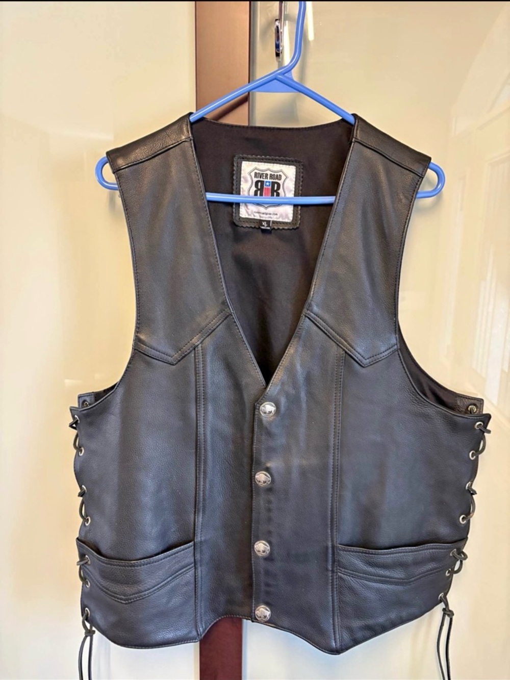 River Road Black Leather Lace-Up Vest